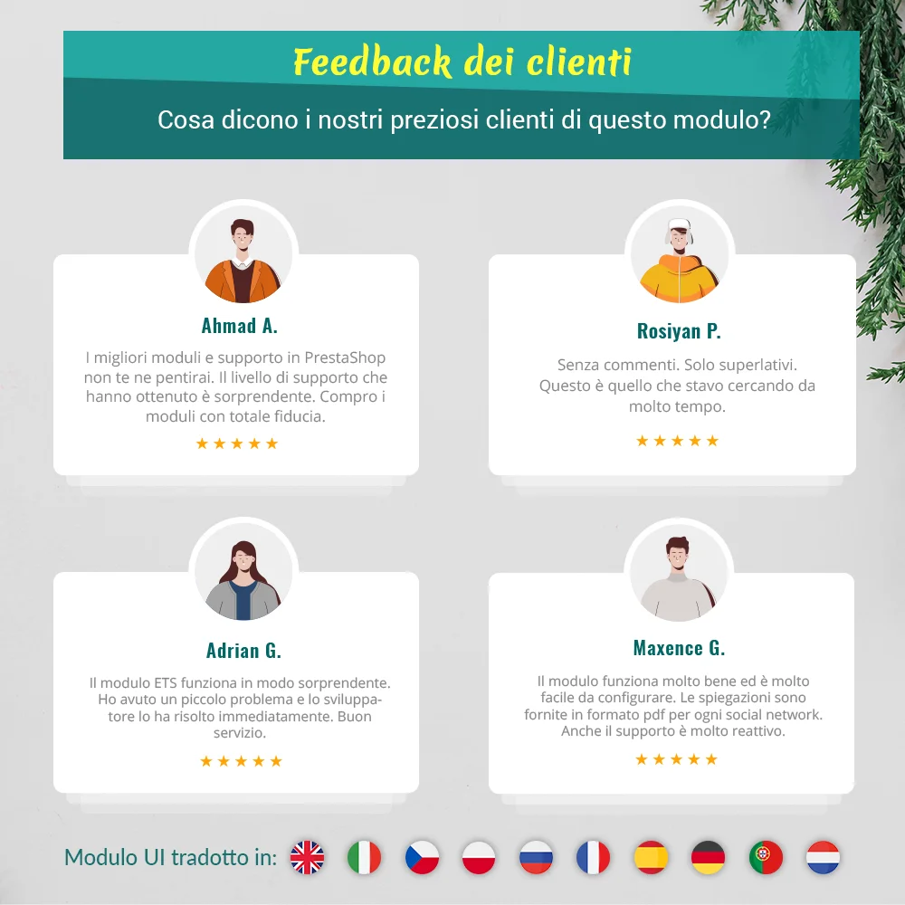 Feedback dei clienti sul nostro modulo di accesso di PrestaShop Feedback dei clienti sul nostro modulo di accesso di PrestaShop