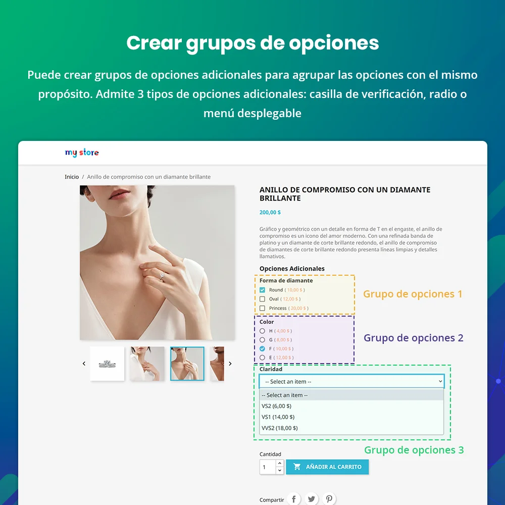 Presentación de la función de "grupo de opciones" del módulo de opciones de productos de PrestaShop