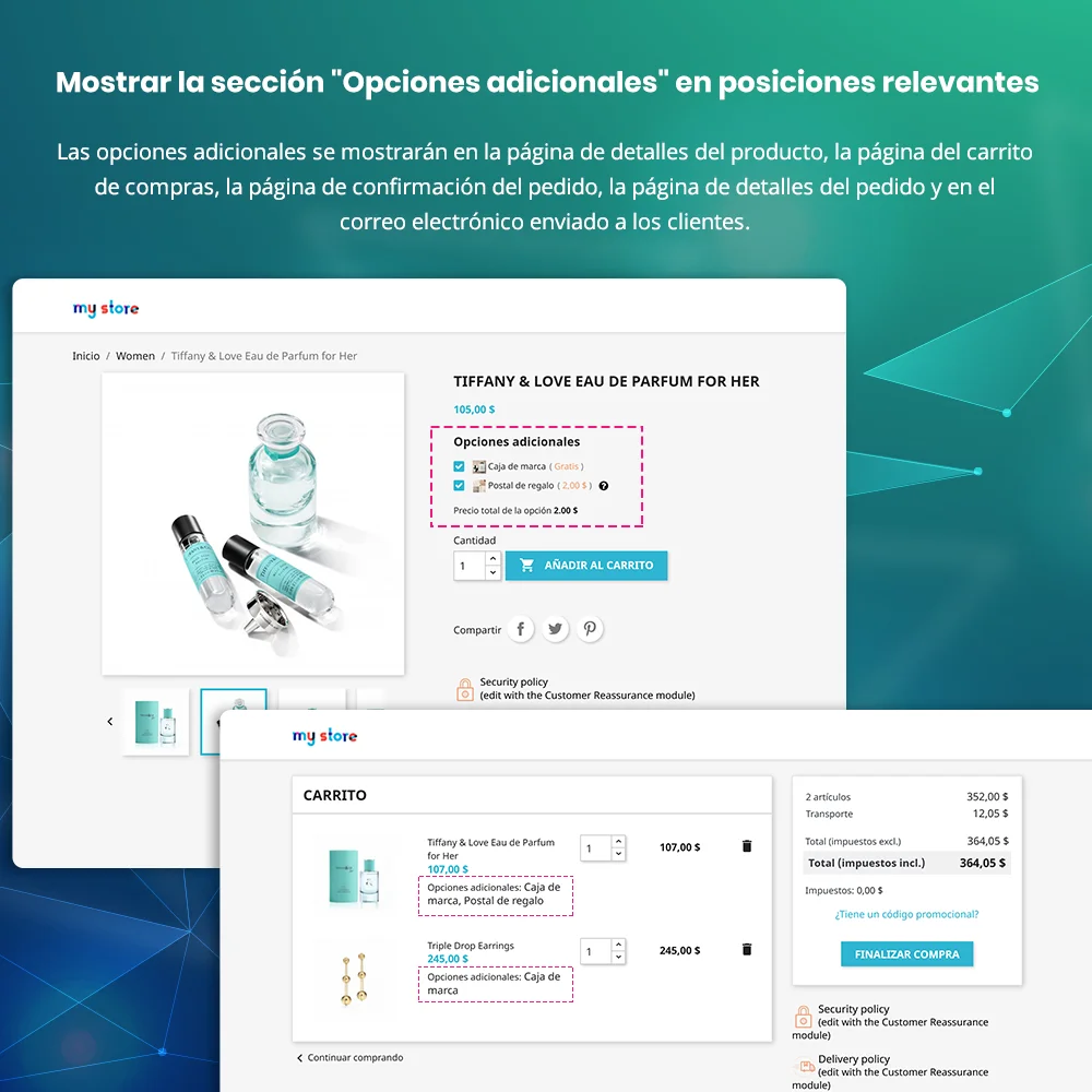 Mostrar la sección "Opciones adicionales" en posiciones relevantes