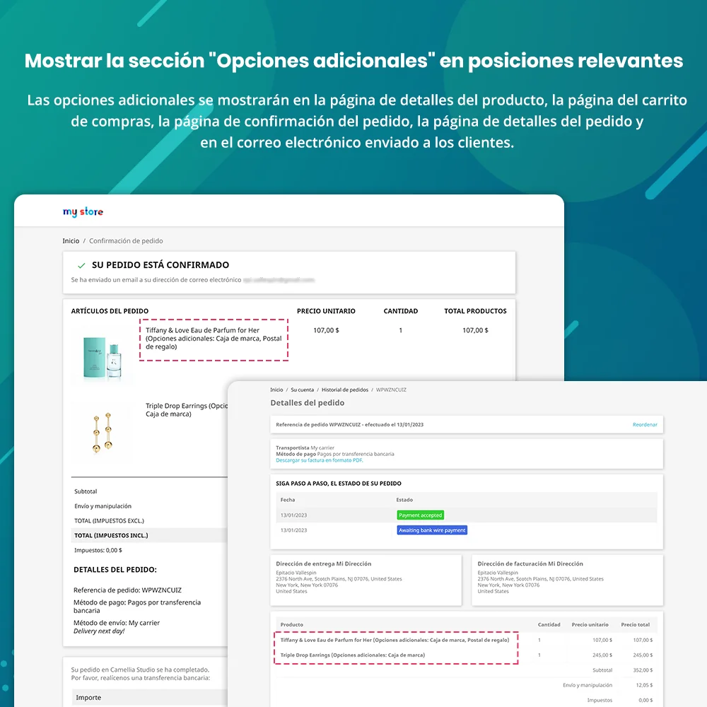 Mostrar la sección "Opciones adicionales" en posiciones relevantes