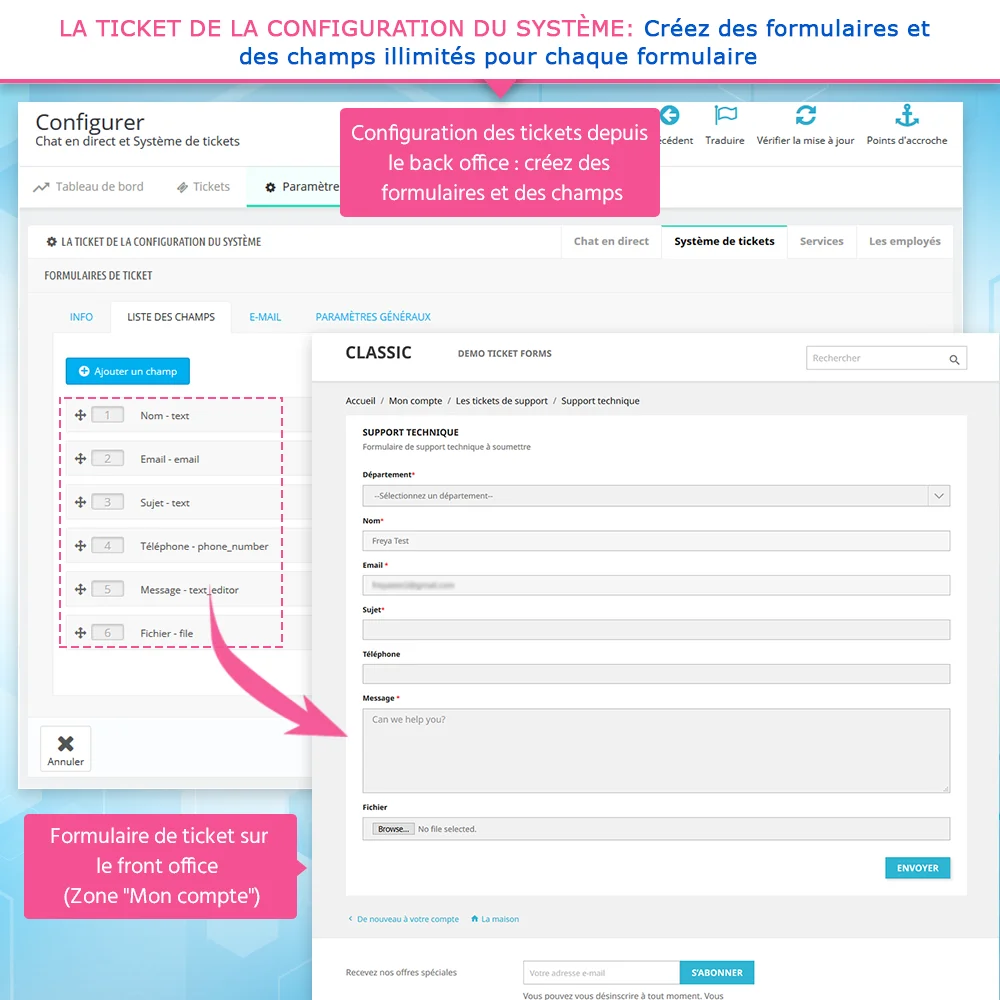 Paramètres du ticket : créer des formulaires illimités et des champs dans chaque formulaire