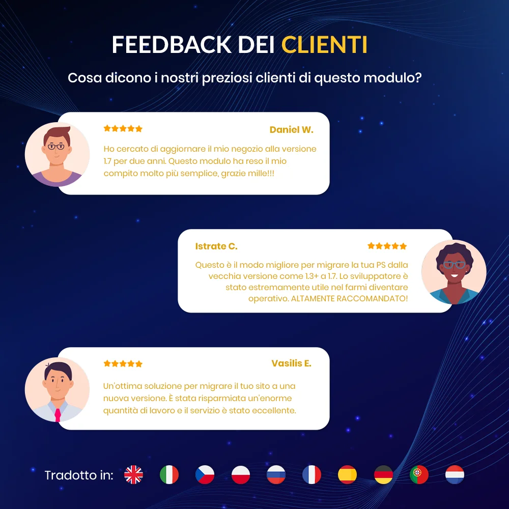 Feedback dei clienti sul nostro modulo di migrazione PrestaShop