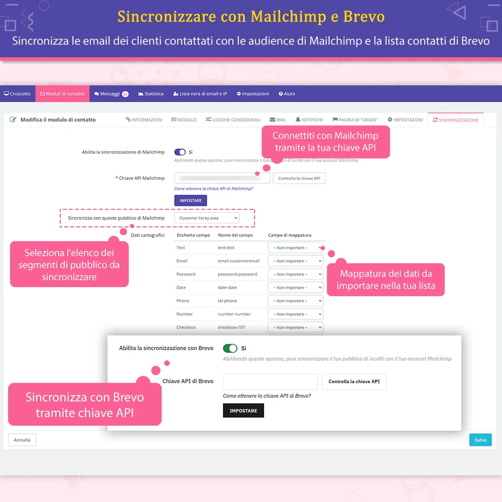 Il modulo di modulo di contatto PrestaShop è sincronizzato con Mailchimp