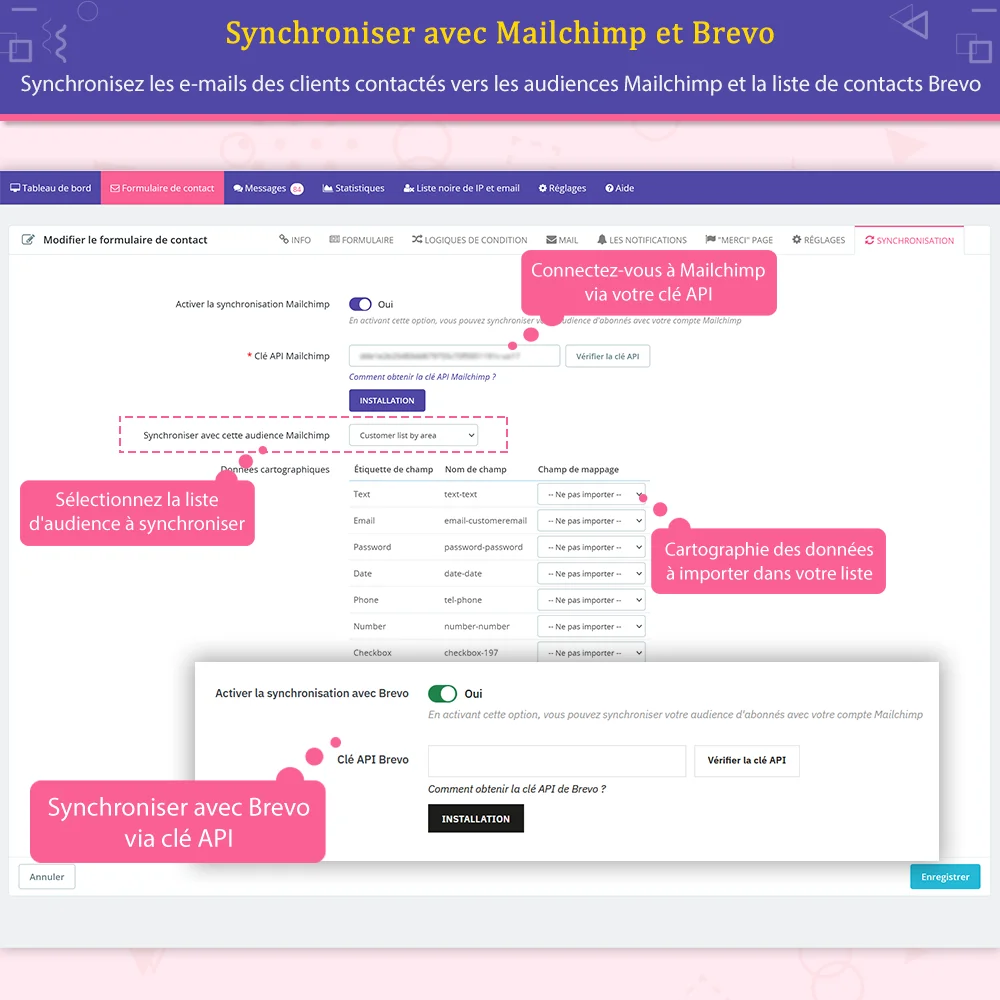 Le module de formulaire de contact PrestaShop est synchronisé avec Mailchimp