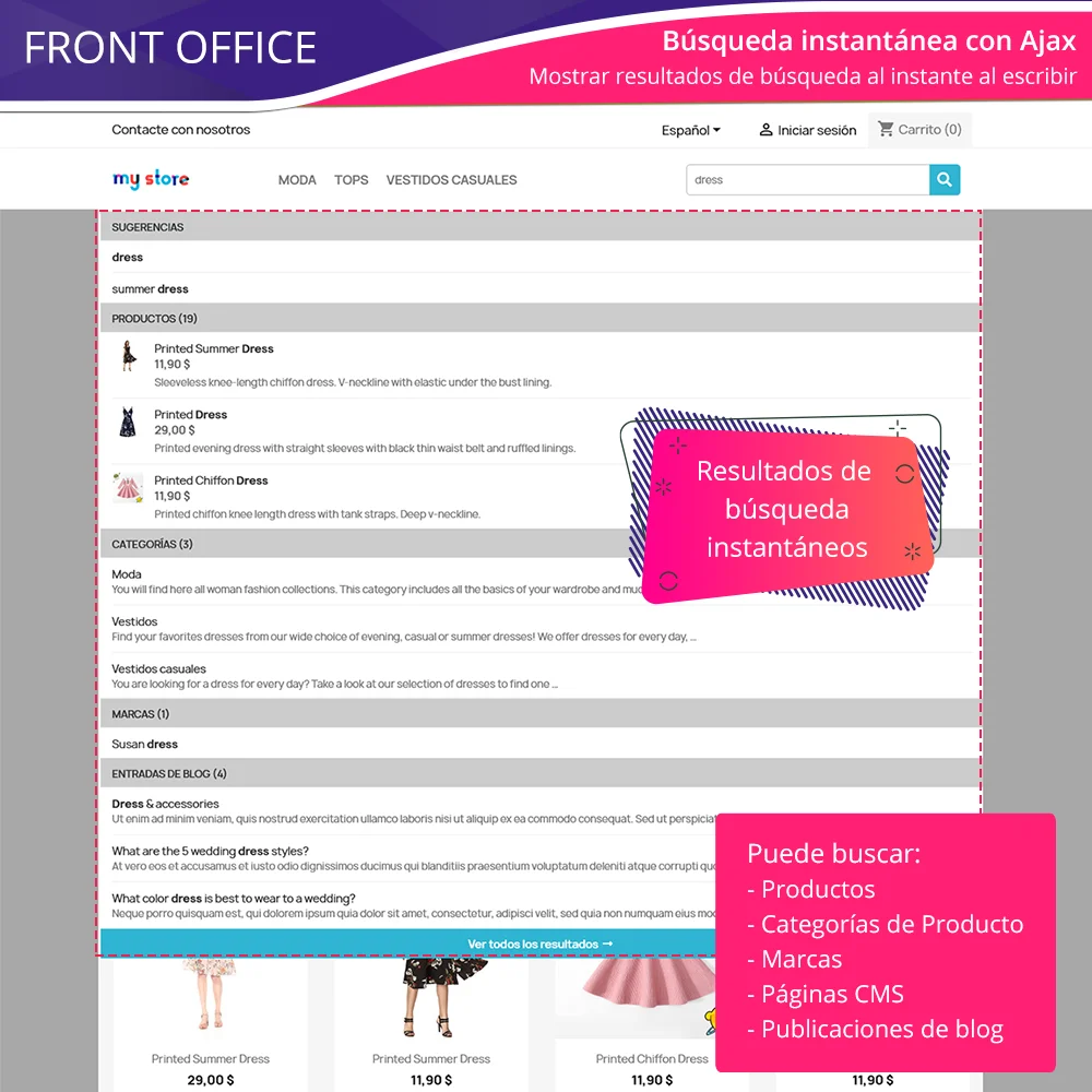 El módulo de búsqueda de PrestaShop admite búsqueda instantánea con Ajax