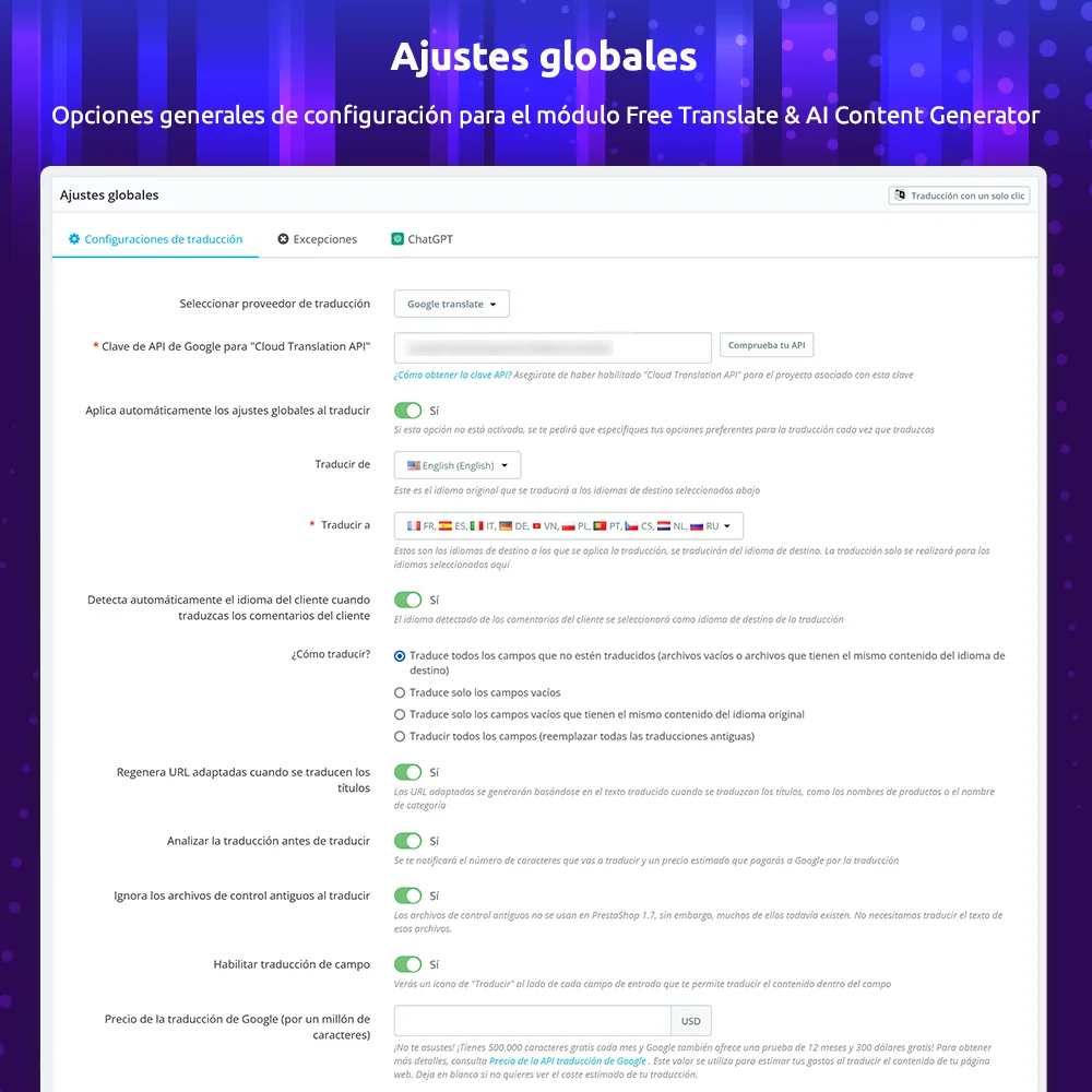 Presenta el módulo de traducción automática de PrestaShop