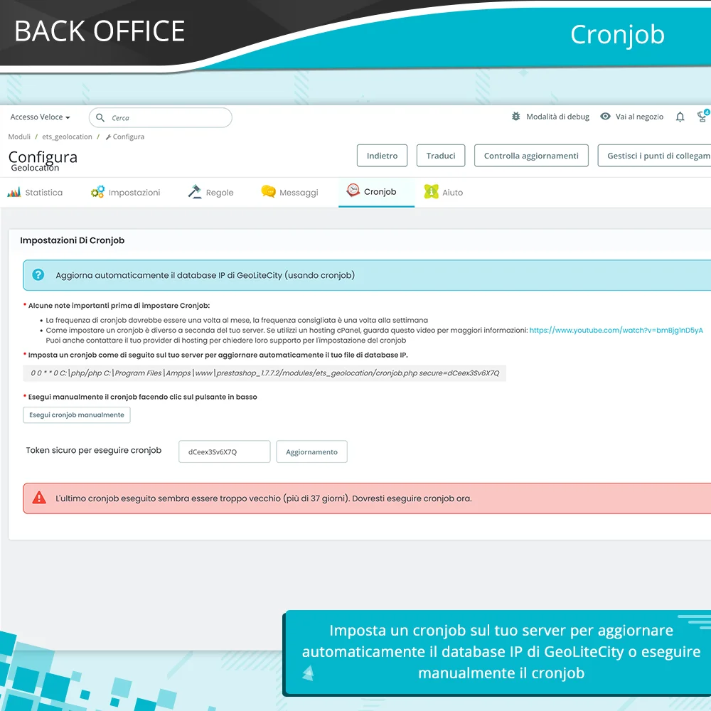 Presentazione della funzione cronjob nel modulo di rilevamento della posizione di PrestaShop