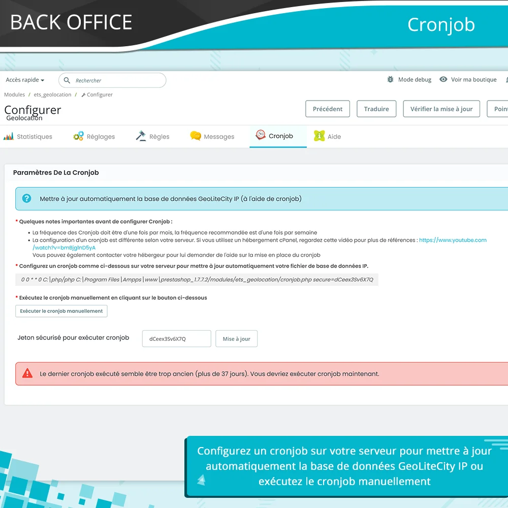 Présentation de la fonctionnalité de tâche planifiée dans le module de détection de localisation PrestaShop