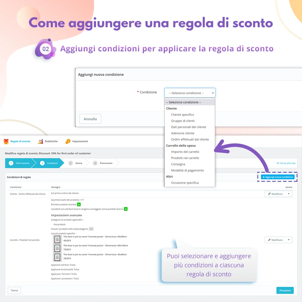 Passaggio 2: Aggiungi le condizioni per applicare la regola di sconto