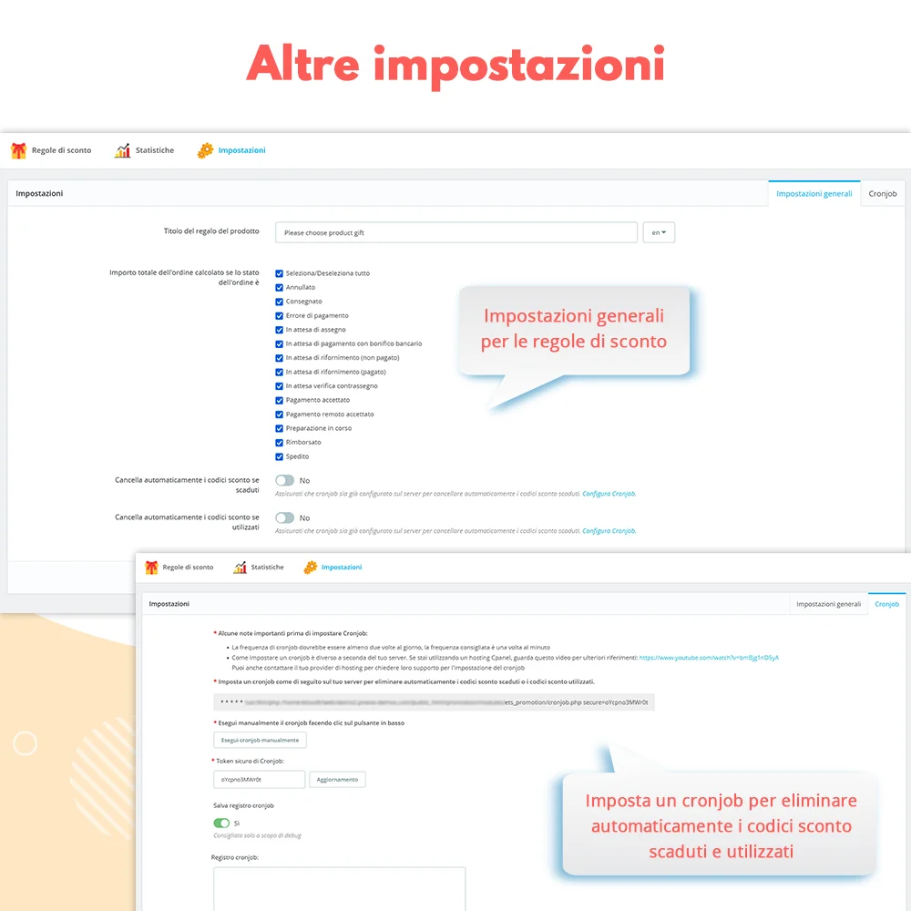 Altre impostazioni del modulo di sconto PrestaShop