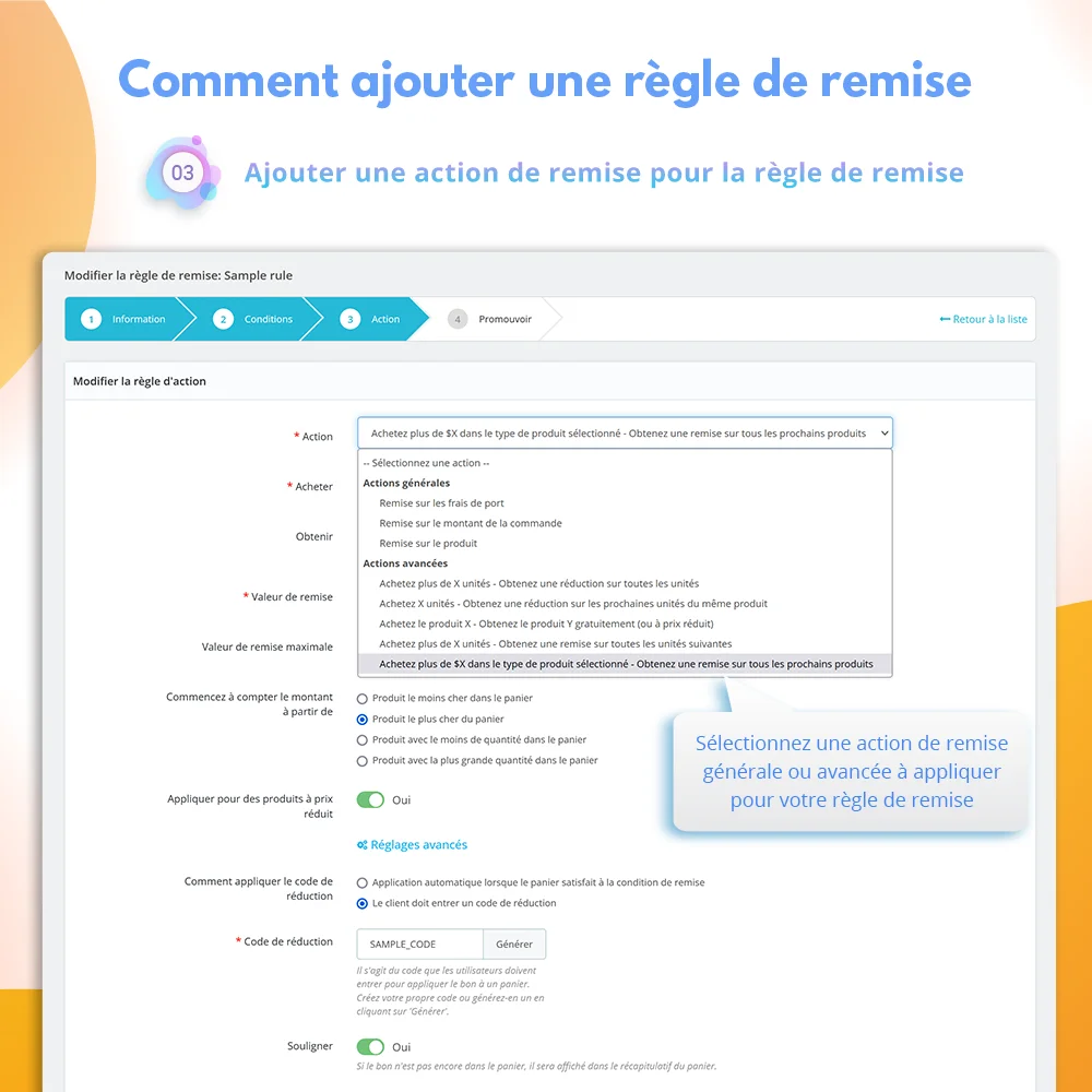 Étape 3 : Ajouter une action de remise pour la règle de remise