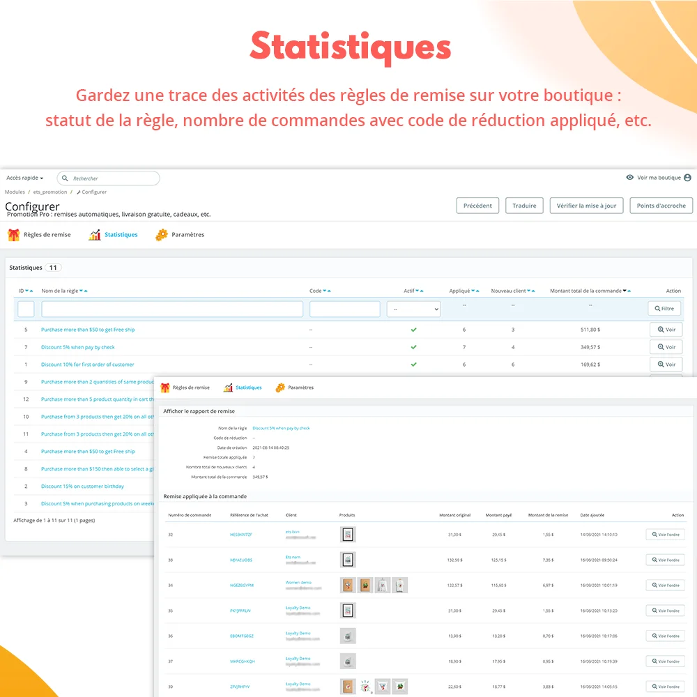 Fonction statistique du module de promotion PrestaShop
