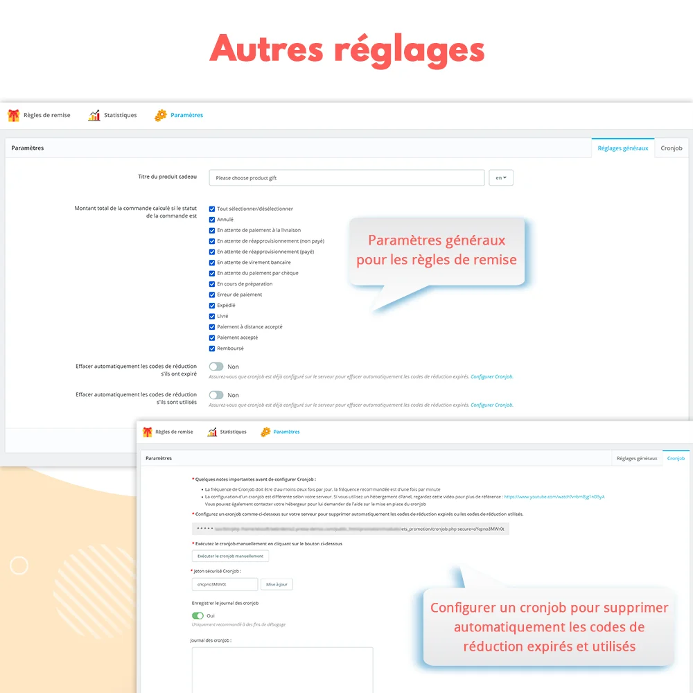 Autres paramètres du module de remise PrestaShop