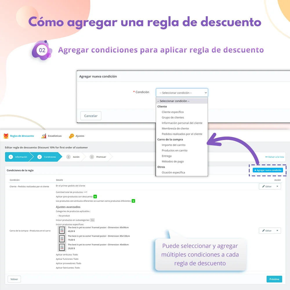 Paso 2: Agregar condiciones para aplicar la regla de descuento