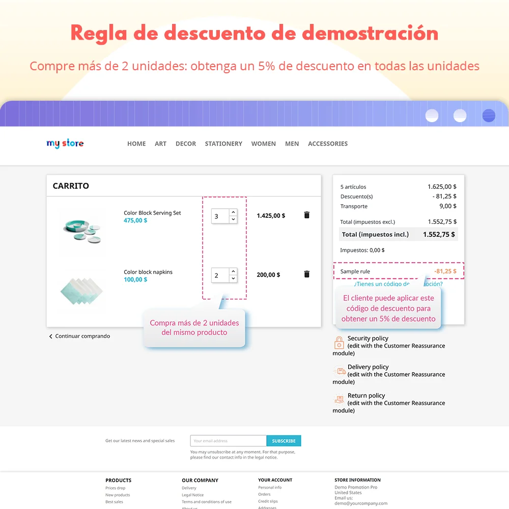 Regla de descuento de demostración
