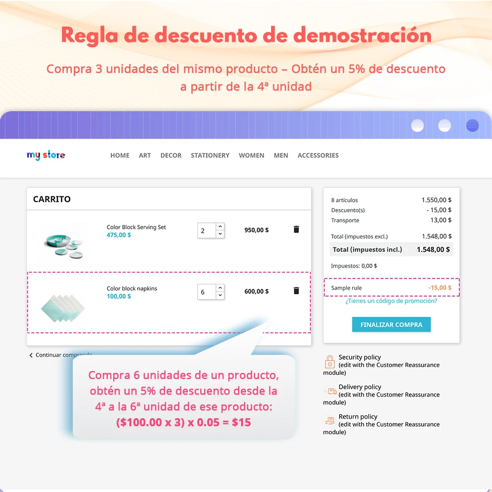 Regla de descuento de demostración