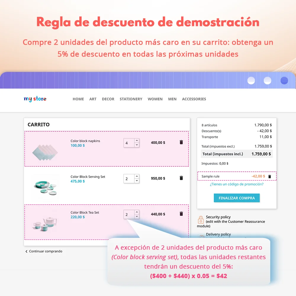 Regla de descuento de demostración