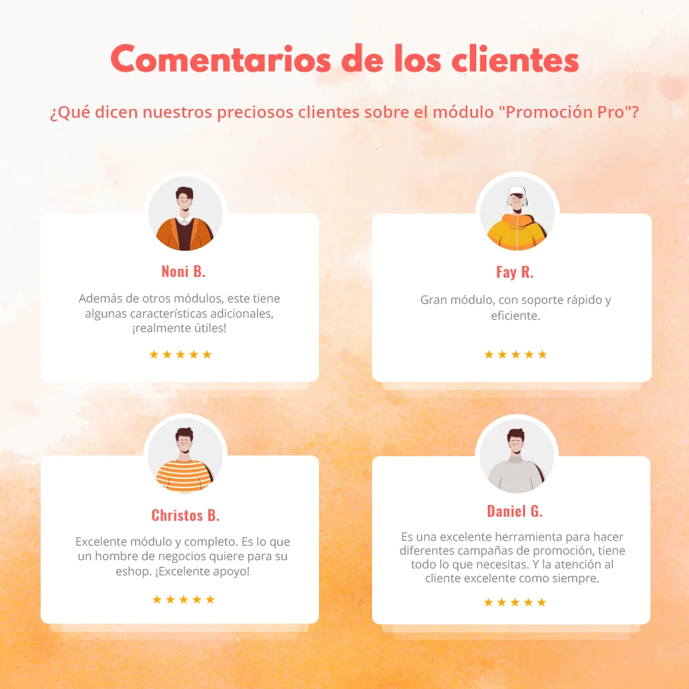 Opiniones de los clientes sobre nuestro módulo de promoción de PrestaShop