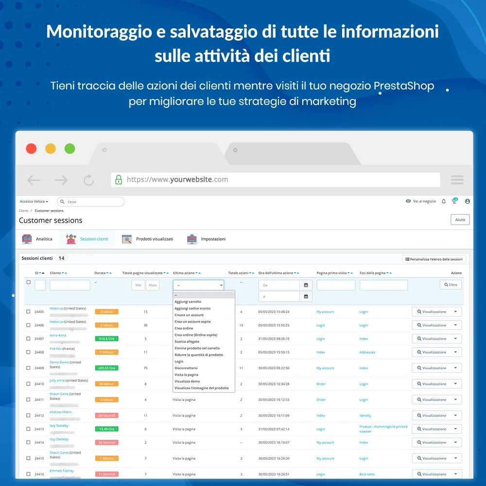 PrestaShop customer history module helps admin track and save all customers' activities information