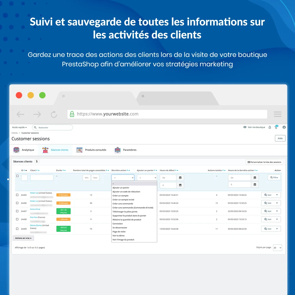 PrestaShop customer history module helps admin track and save all customers' activities information PrestaShop customer history module helps admin track and save all customers' activities information
