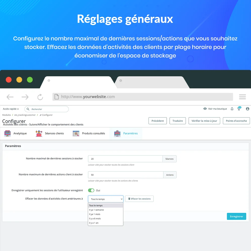 PrestaShop customer tracking module's general settings