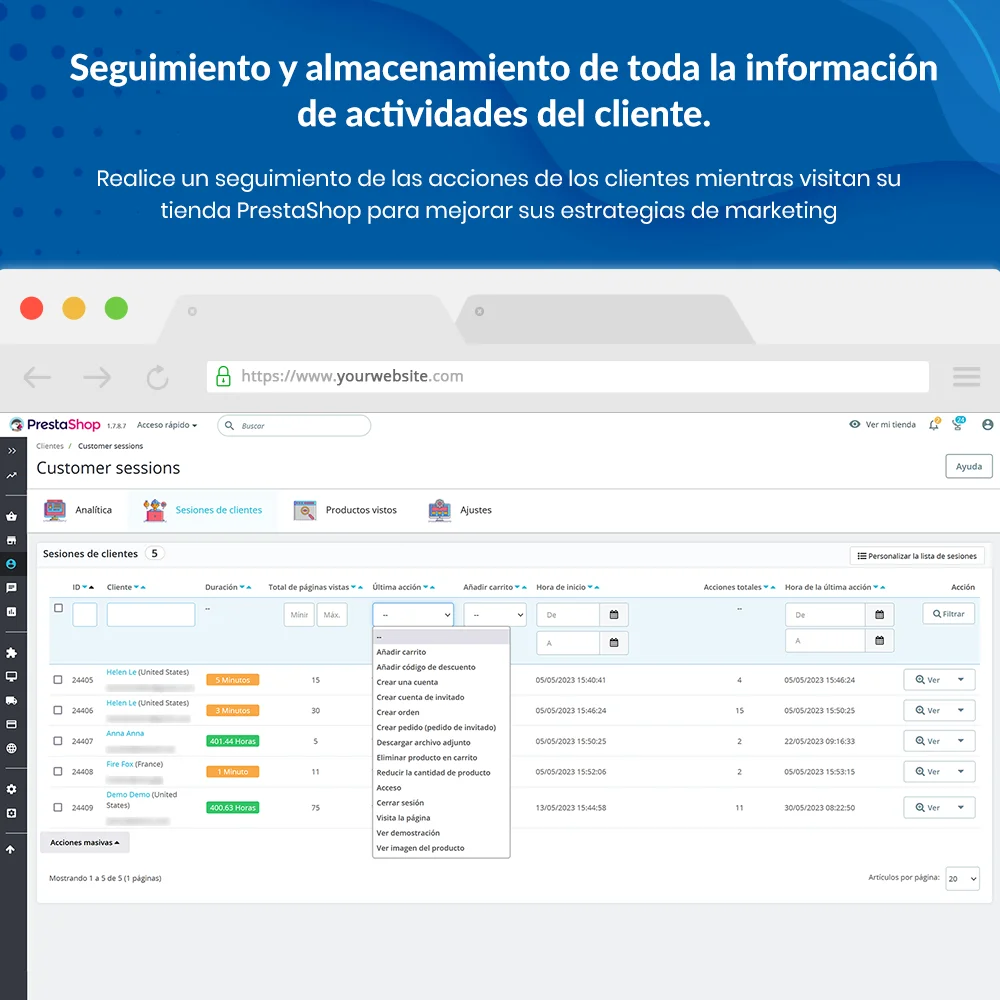 PrestaShop customer history module helps admin track and save all customers' activities information PrestaShop customer history module helps admin track and save all customers' activities information
