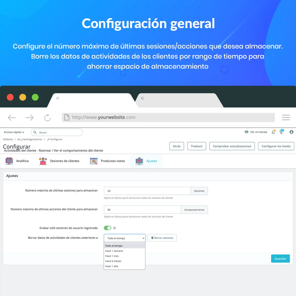 PrestaShop customer tracking module's general settings