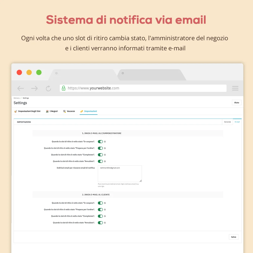 Sistema di notifica via email