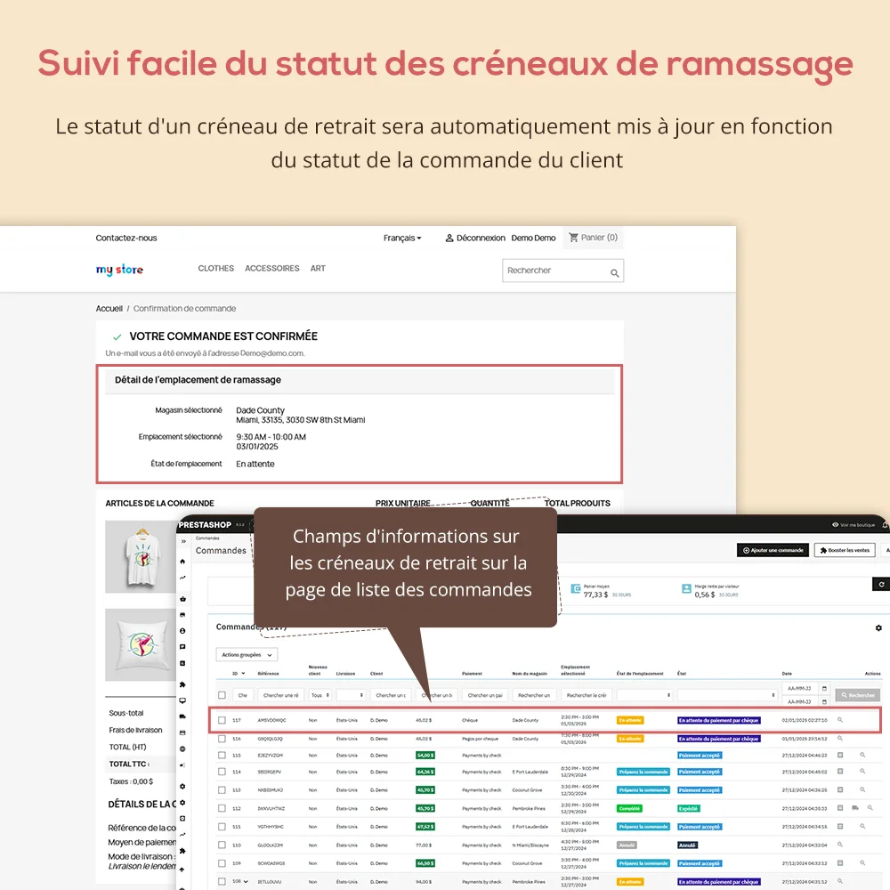 Suivi facile du statut des créneaux de ramassage