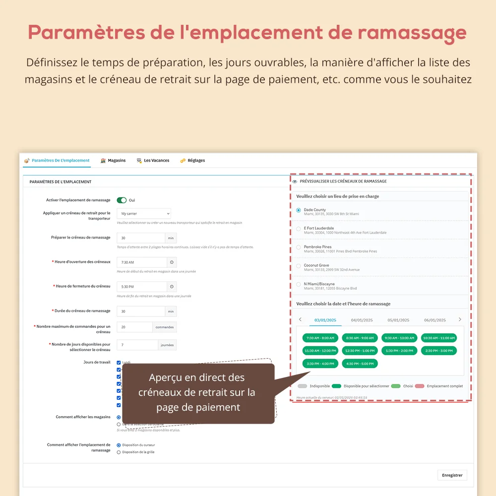 Paramétrage du créneau de retrait dans le module de retrait en magasin et de livraison locale de Prestashop