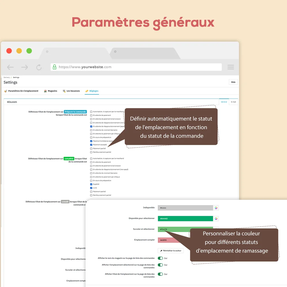 Paramètres généraux du module de retrait en magasin de PrestaShop