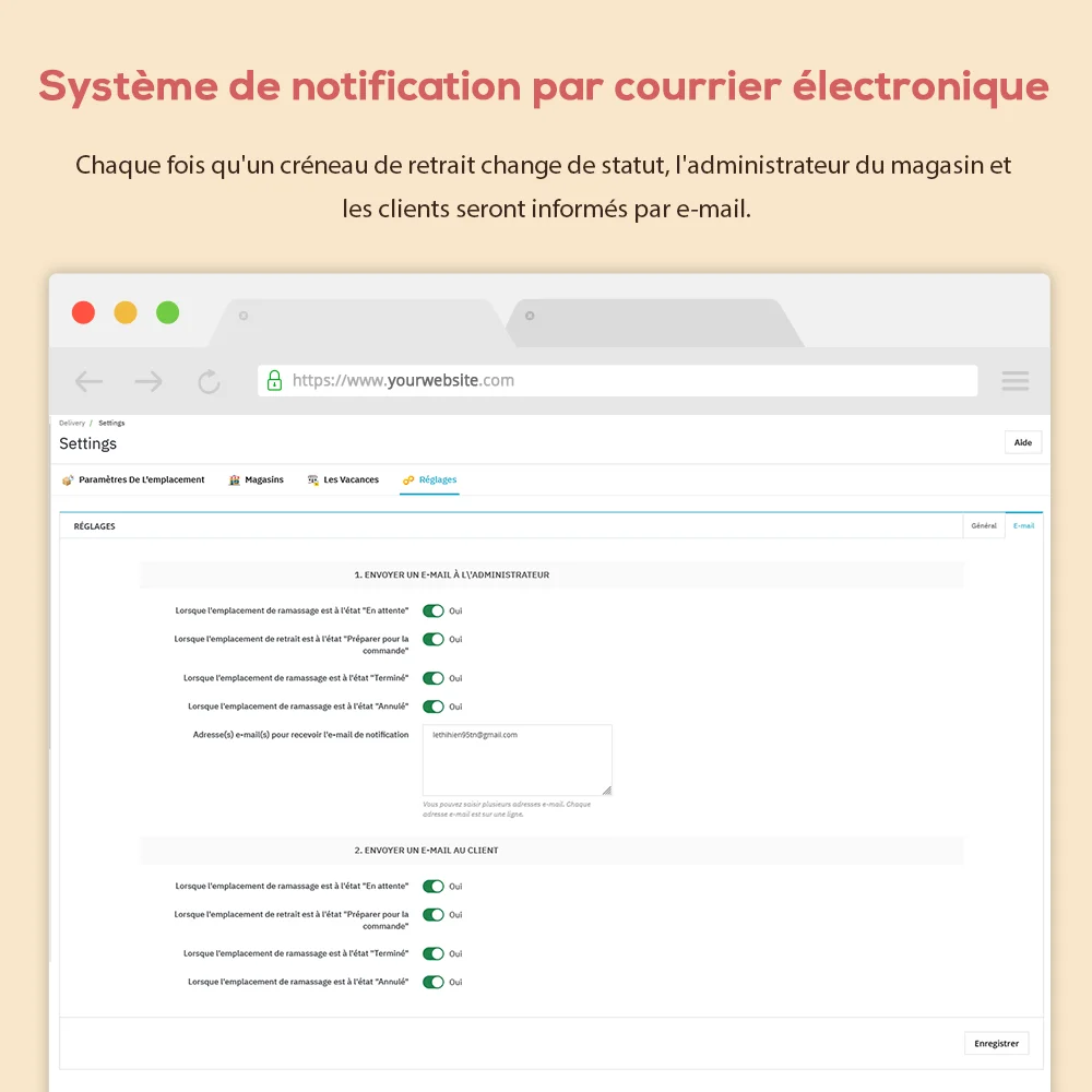 Système de notification par courrier électronique