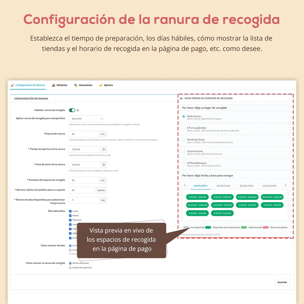Configuración de franja horaria de recogida en el módulo de Recogida en tienda y Entrega local de Prestashop