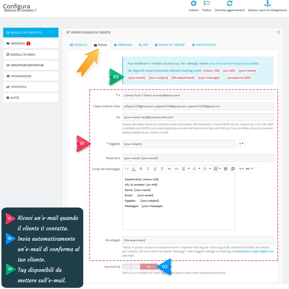 Editor del modulo di contatto