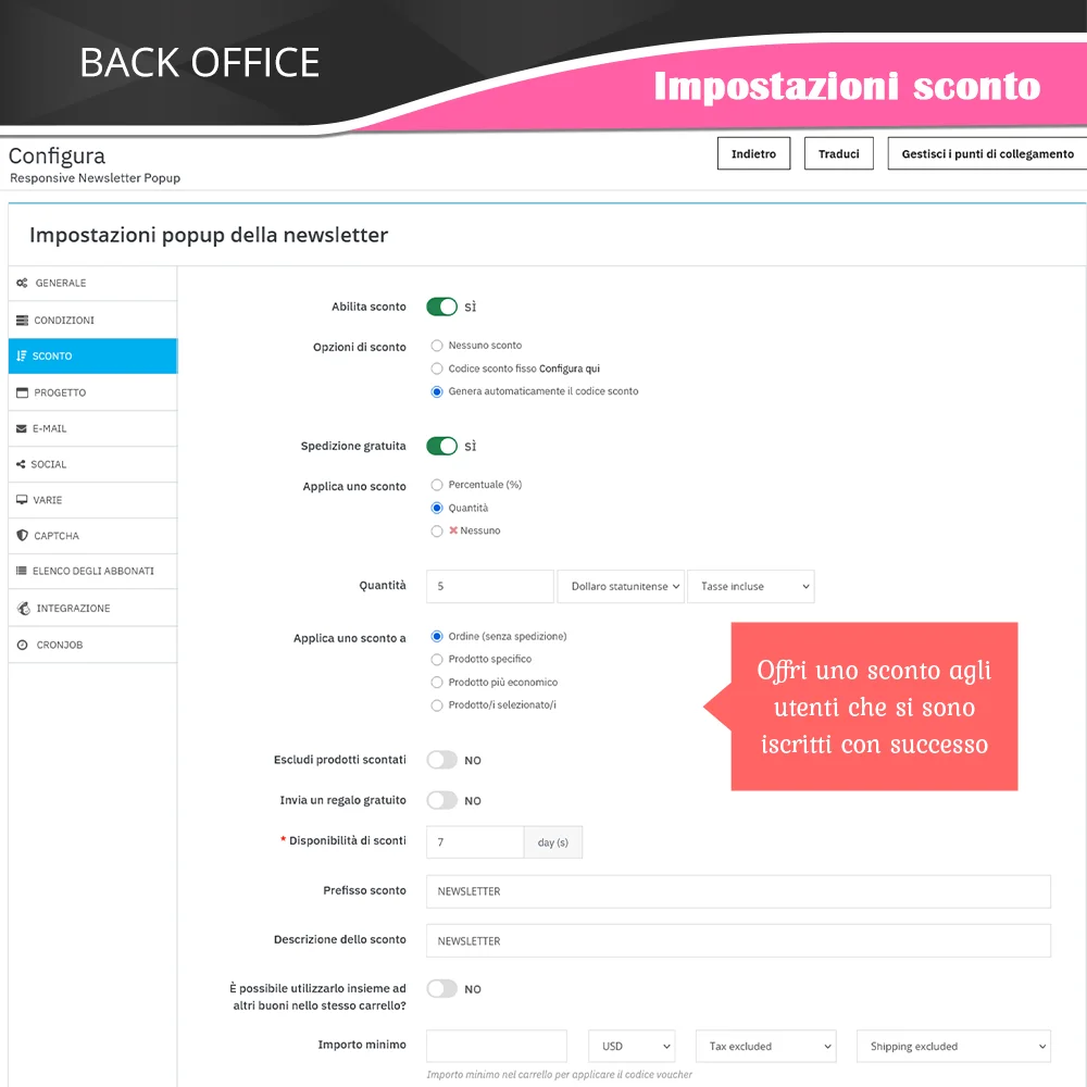 Impostazioni di sconto