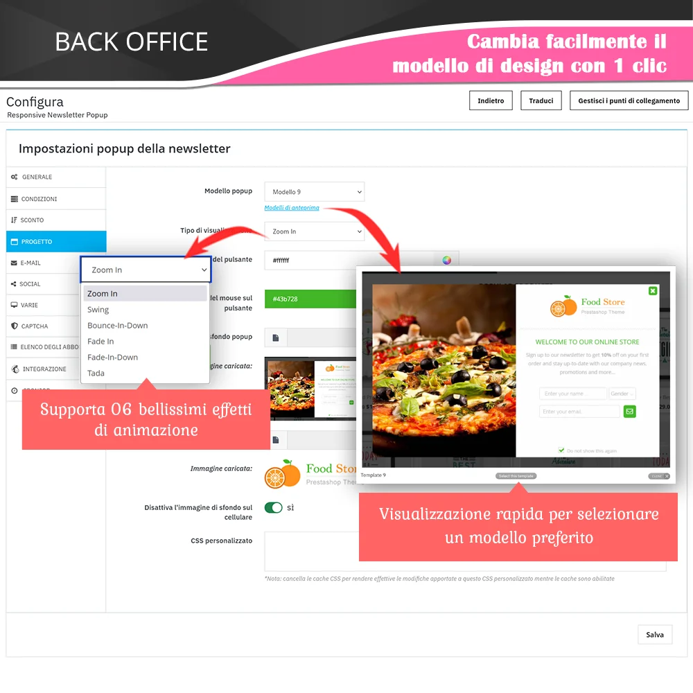 Cambia facilmente il modello di design in 1 clic