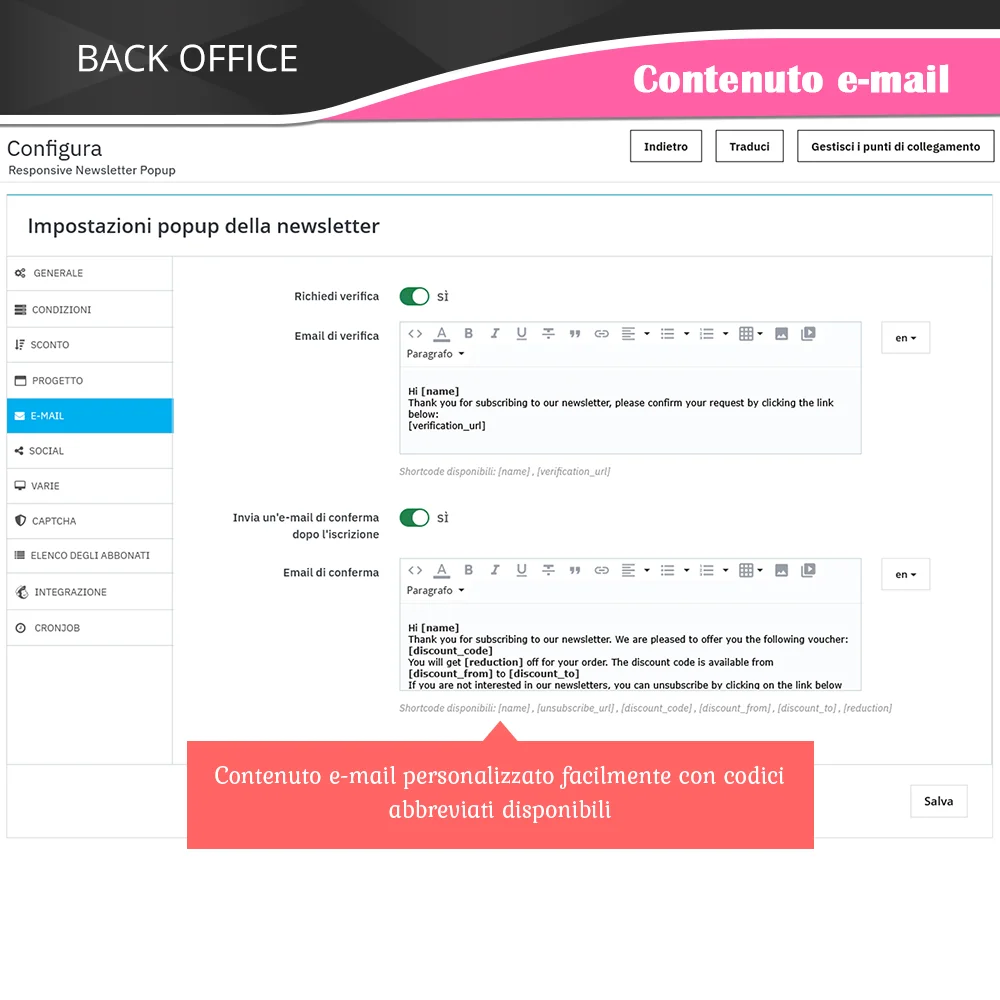 Contenuto dell'email