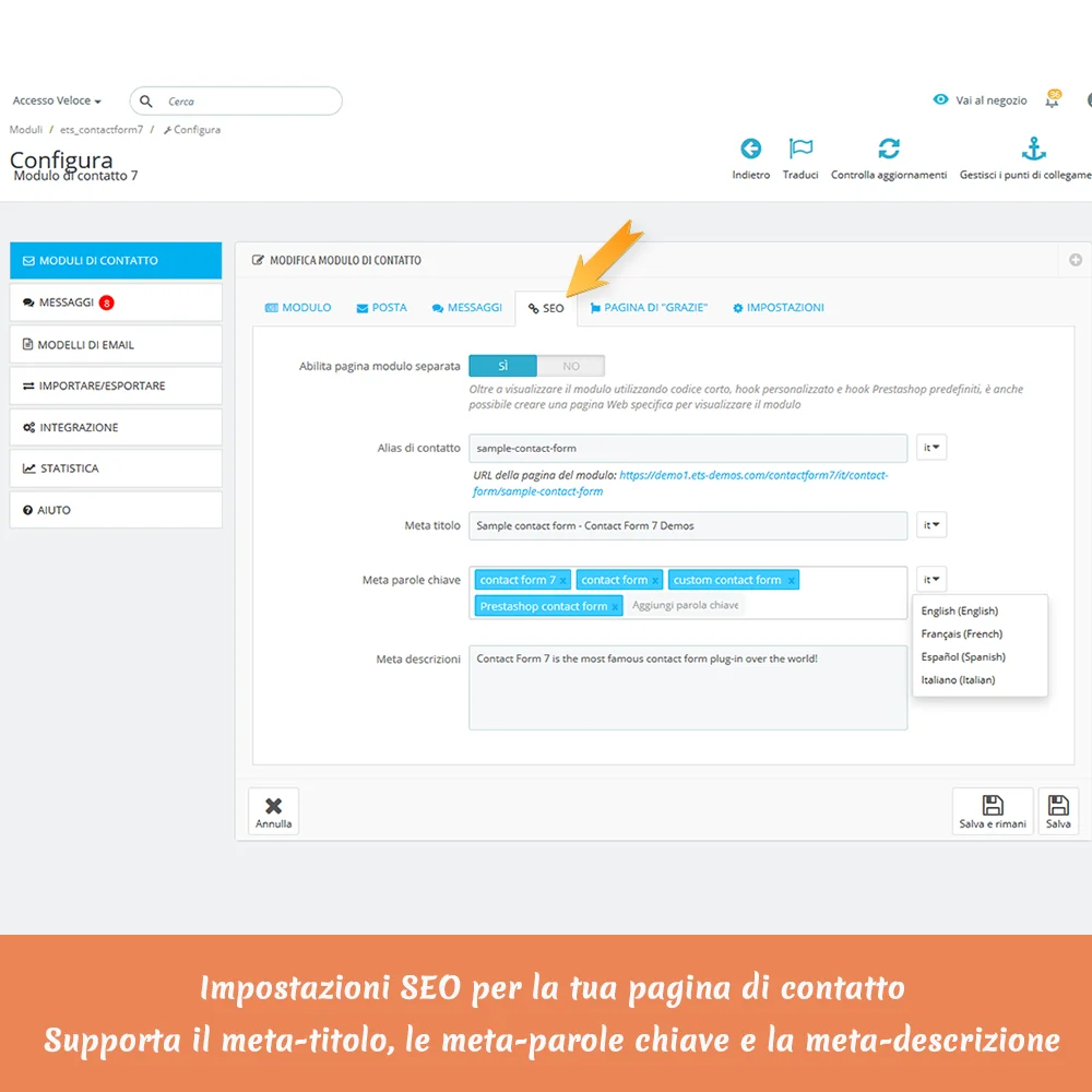 Personalizza i messaggi che compaiono nell'ufficio frontale