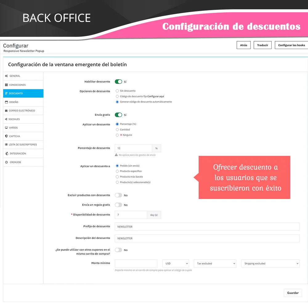 Configuración de descuentos