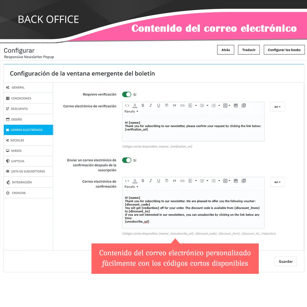 Contenido del correo electrónico