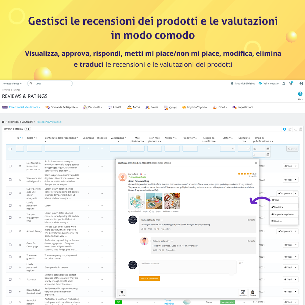 Presenta il modulo di recensioni dei clienti PrestaShop