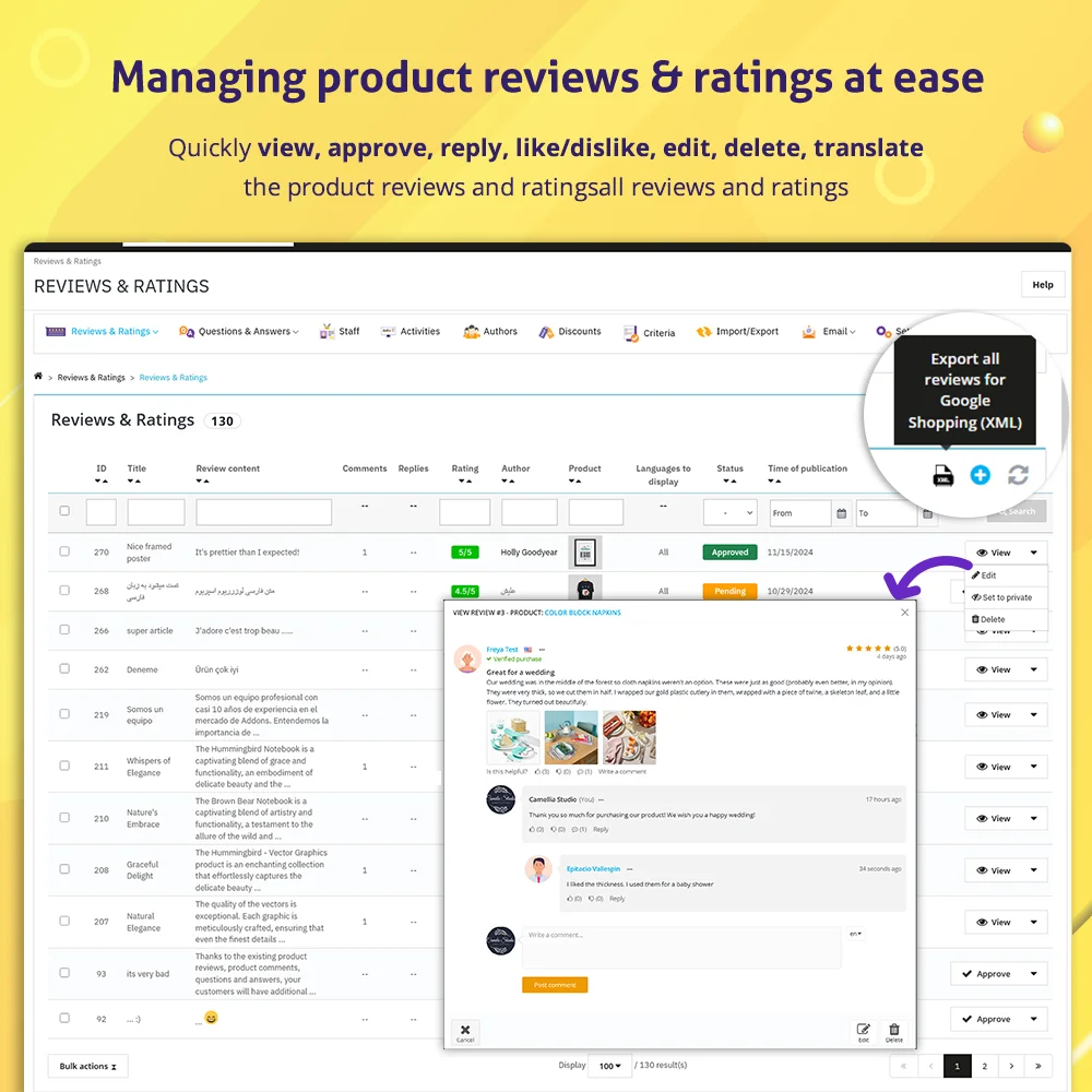 Managing product reviews and ratings with ease