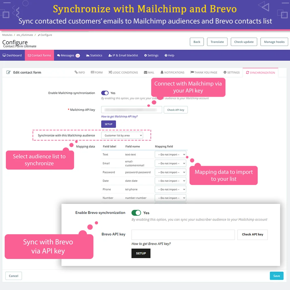 Mô-đun liên hệ PrestaShop được đồng bộ với Mailchimp