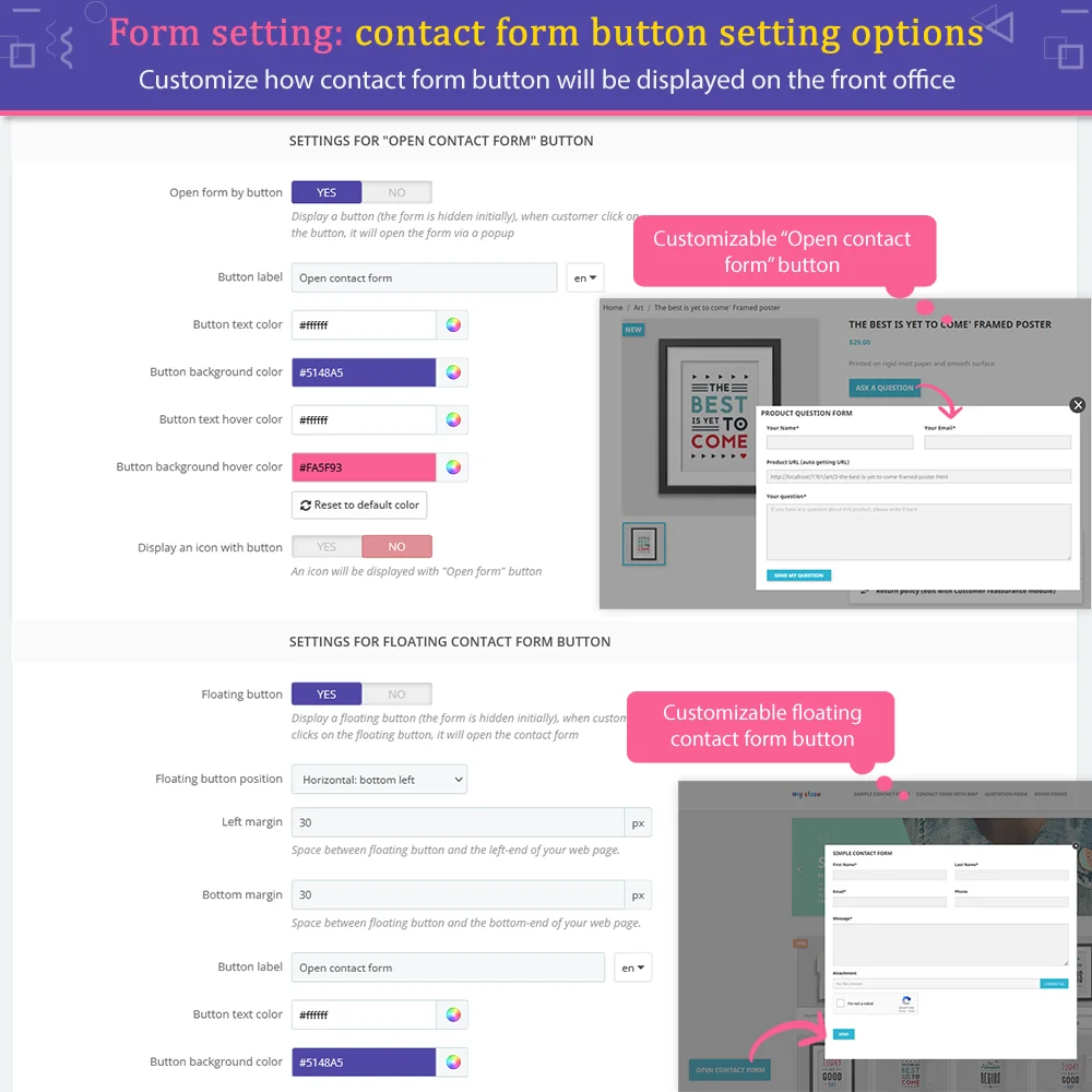 Tùy chọn cài đặt nút mô-đun liên hệ PrestaShop
