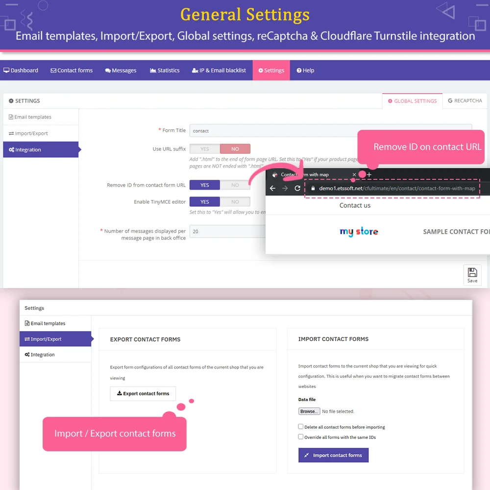 Cài đặt chung cho mô-đun liên hệ PrestaShop