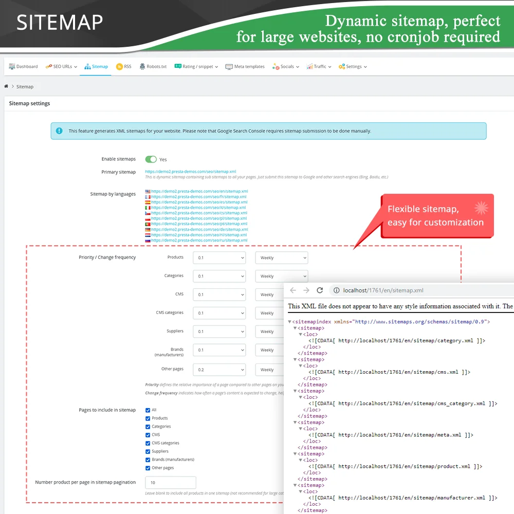 Sitemap trong module kiểm tra SEO PrestaShop