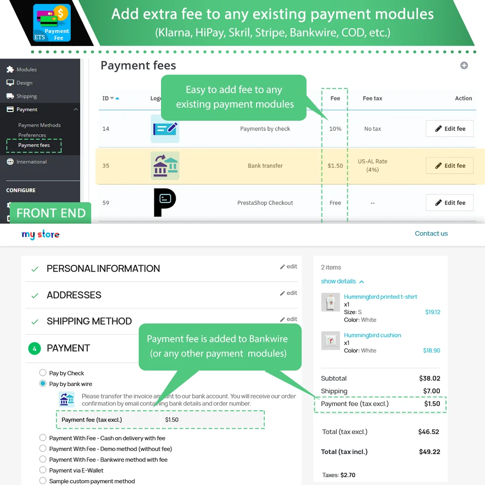 Add extra fee to any existing payment modules Add extra fee to any existing payment modules