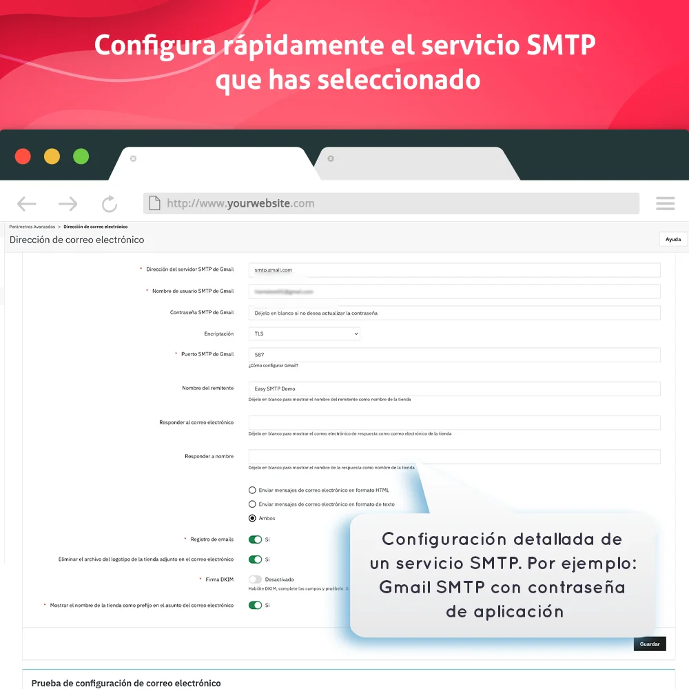 Configura rápidamente los servicios SMTP seleccionados