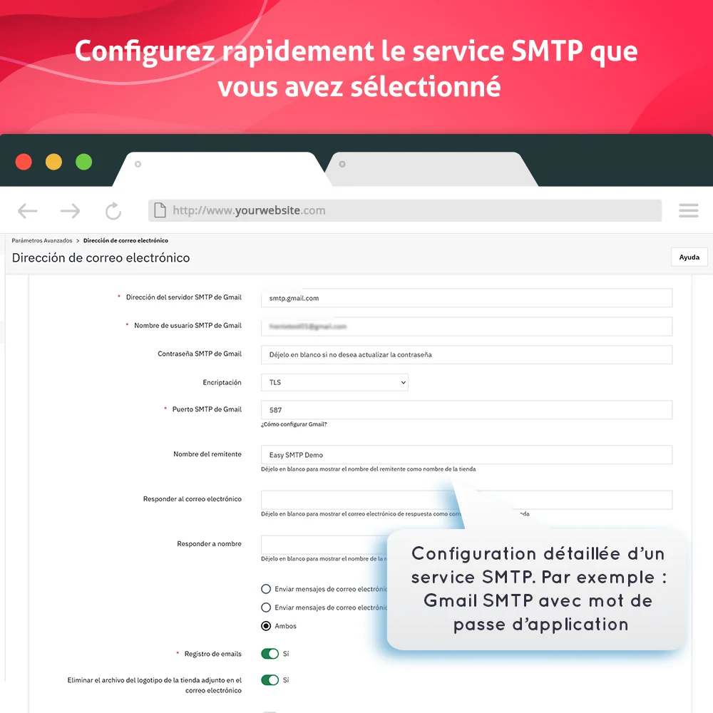 Configurez rapidement les services SMTP sélectionnés