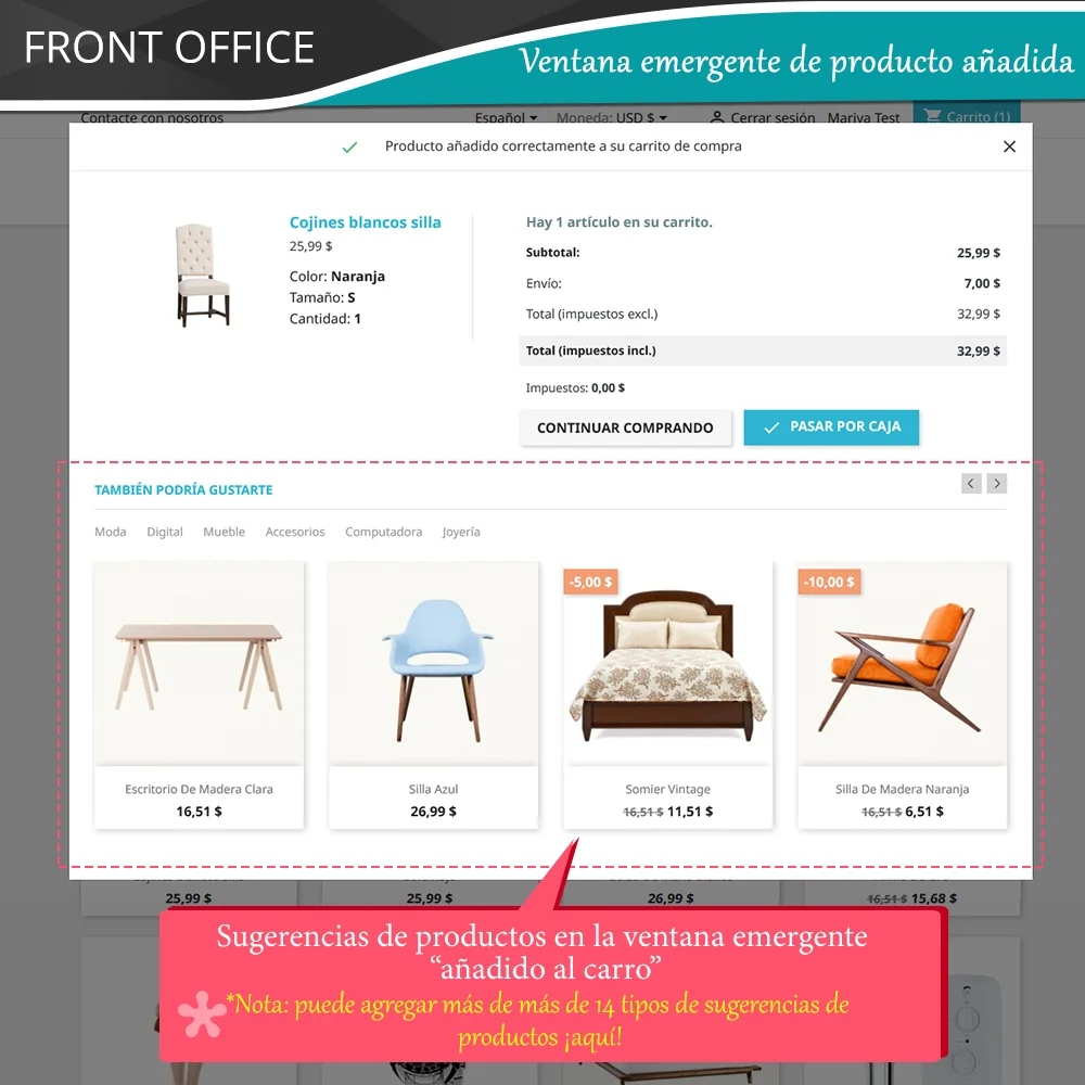 Presenta el módulo de venta cruzada de PrestaShop